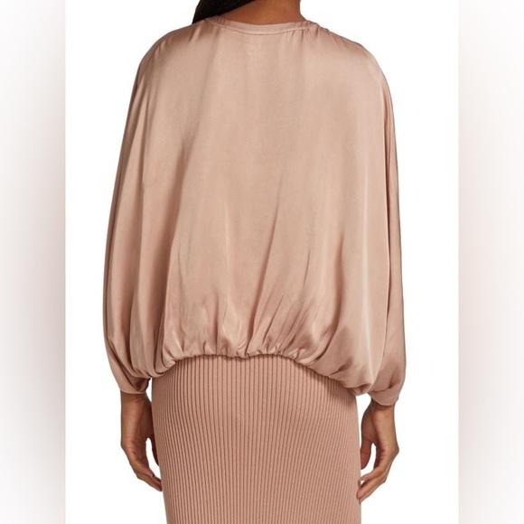 NWT Jonathan Simkhai Audrey Fluid Satin Cape Top Macchiato Size XL - Picture 4 of 11